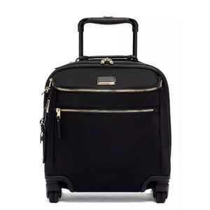 Tumi Black Voyageur Oxford Compact Carry-On Spinner with Gold Hardware